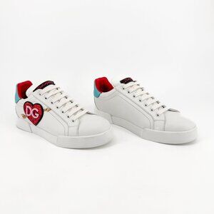 Dolce & Gabbana Portofino Heart Sneakers White Leather Size 39.5 US 9.5 Women